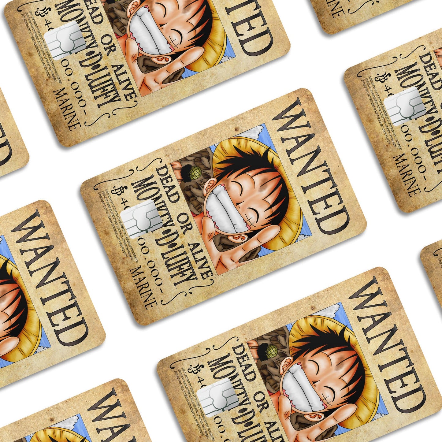 Flex Designs Credit Card One Piece Luffy Wanted Poster Window Skins - Anime One Piece Credit Card & Debit Card Skin