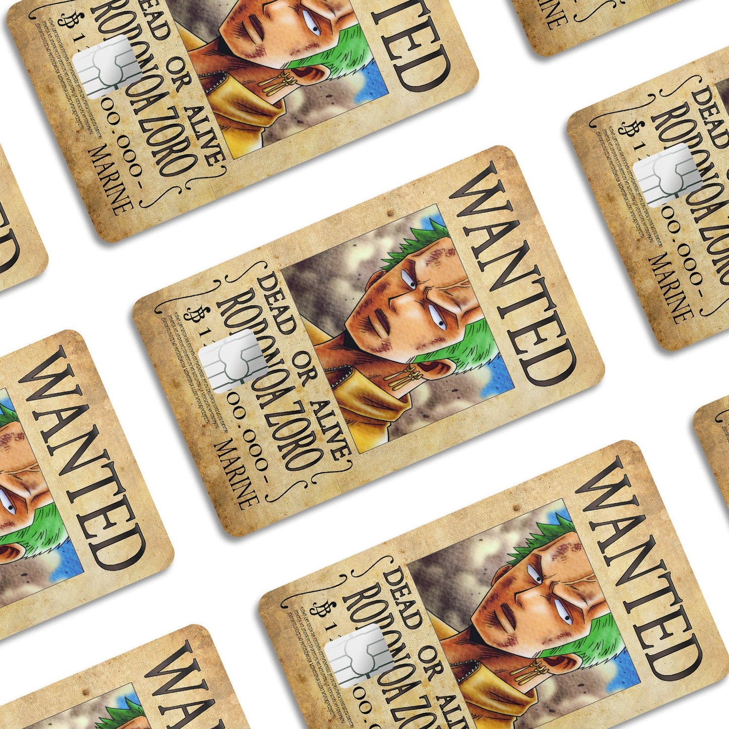 Flex Designs Credit Card One Piece Zoro Wanted Poster Window Skins - Anime One Piece Credit Card & Debit Card Skin