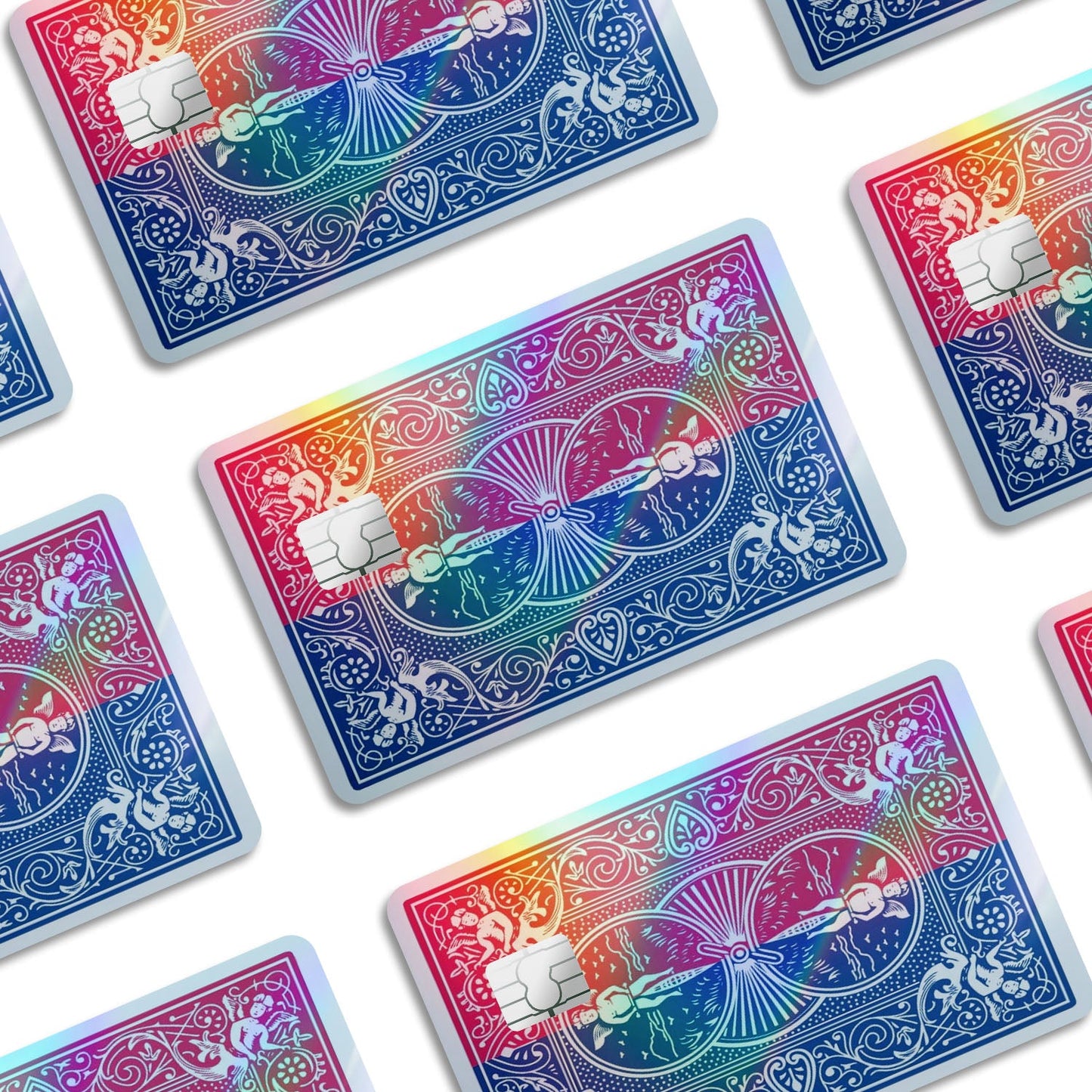 Flex Designs Holographic Credit Card Bicycle Playing Card Blue Red Window Skins - Meme Holographic Credit Card & Debit Card Skin