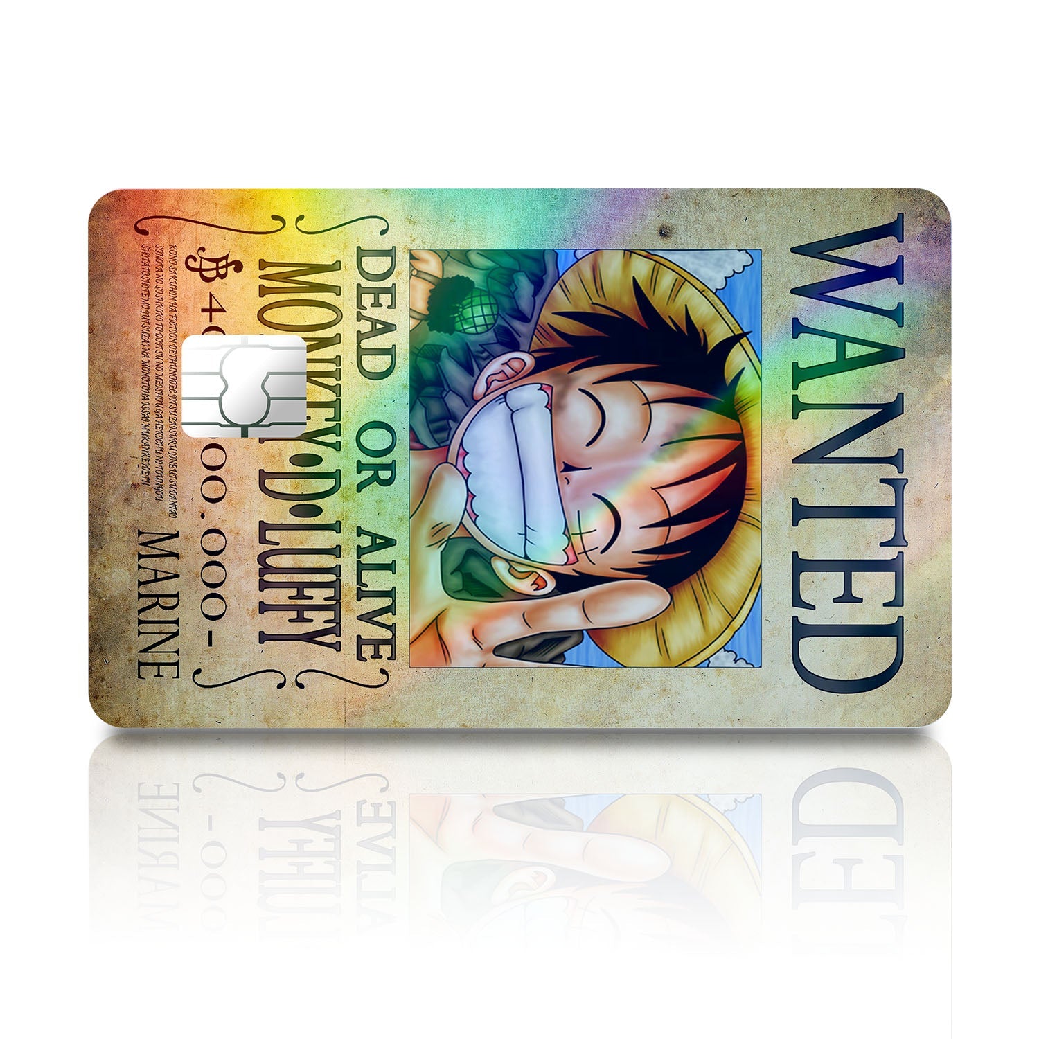 one piece holographic cards One Piece Luffy Wanted Poster Holographic Credit Card Holographic Credit Card & Debit Card Skin – Flex Design Store