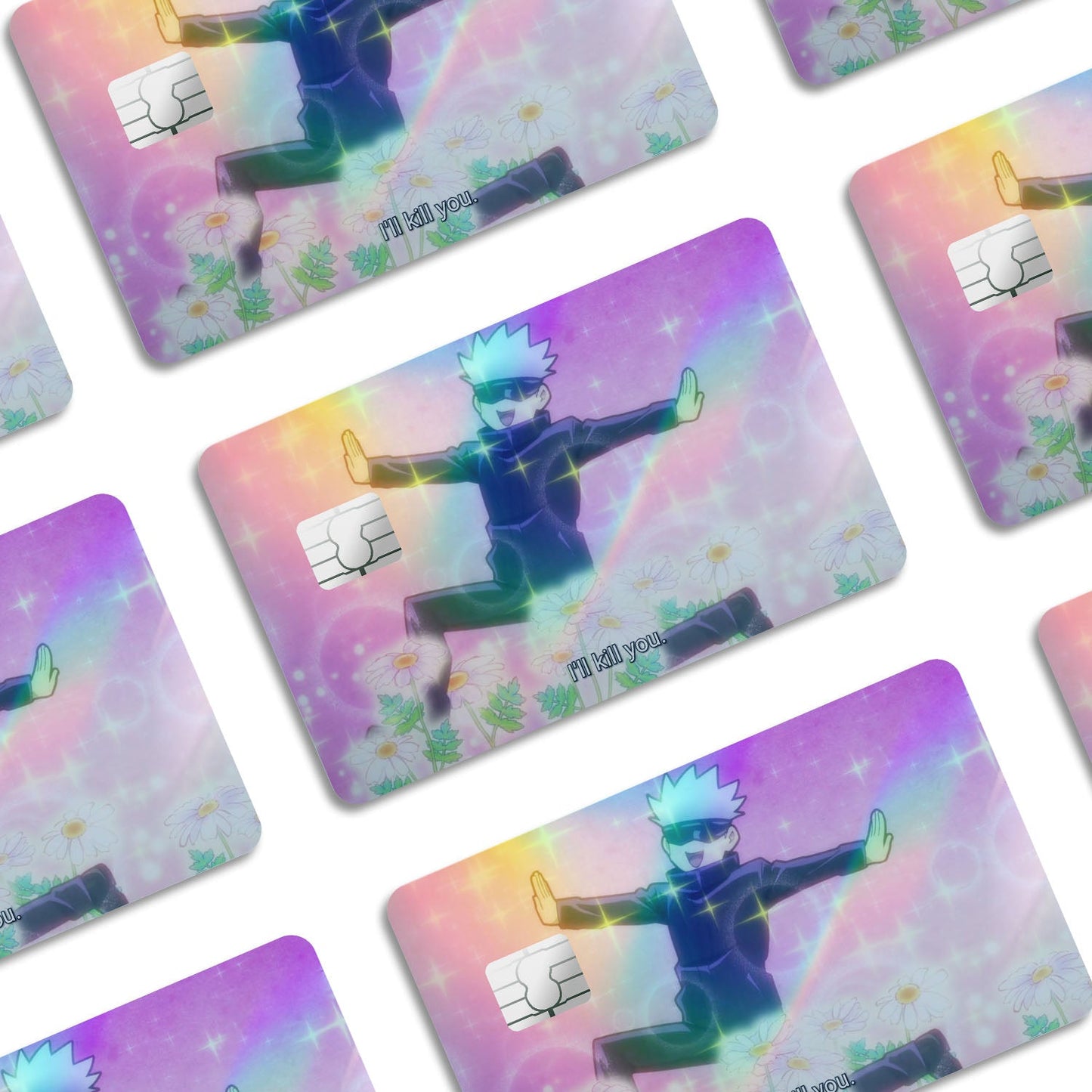 Flex Designs Holographic Credit Card Gojo I'll Kill You Window Skins - Anime Jujutsu Kaisen Holographic Credit Card & Debit Card Skin