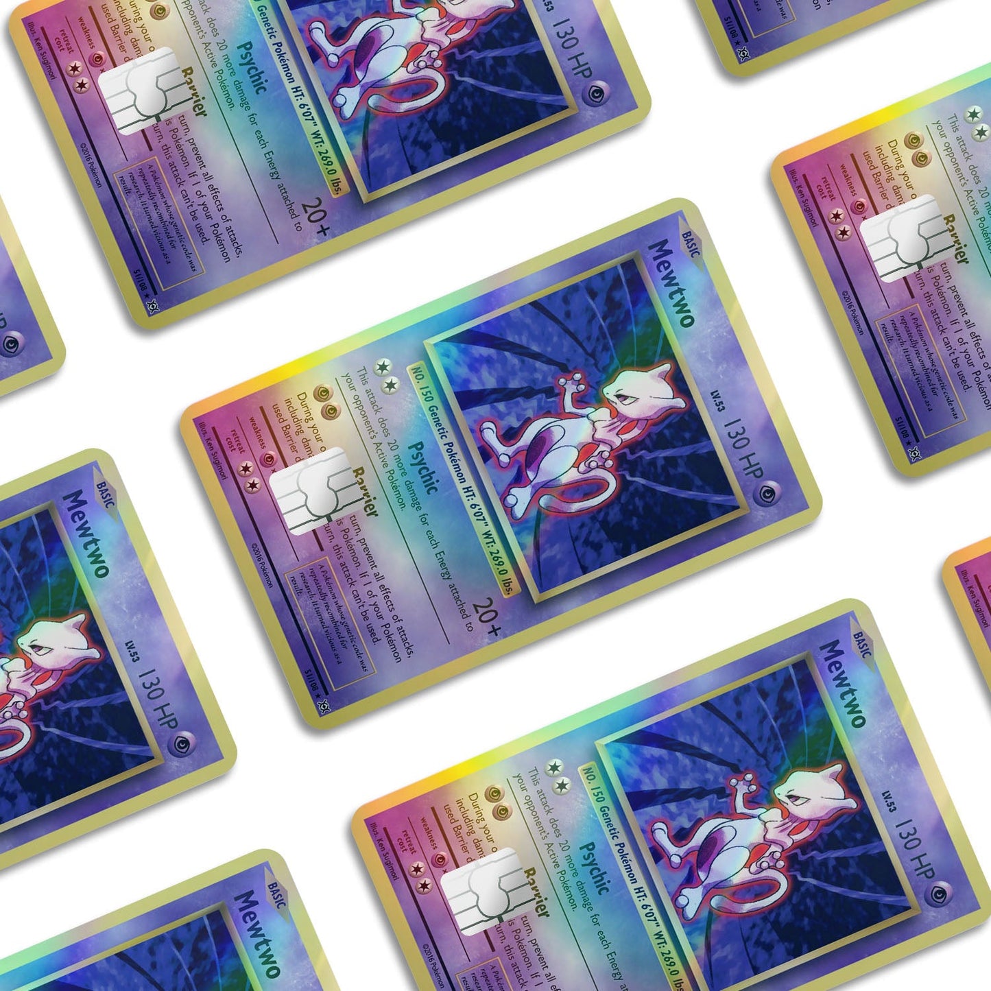 Flex Designs Holographic Credit Card Pokemon Mewtwo Card Window Skins - Anime Pokemon Holographic Credit Card & Debit Card Skin