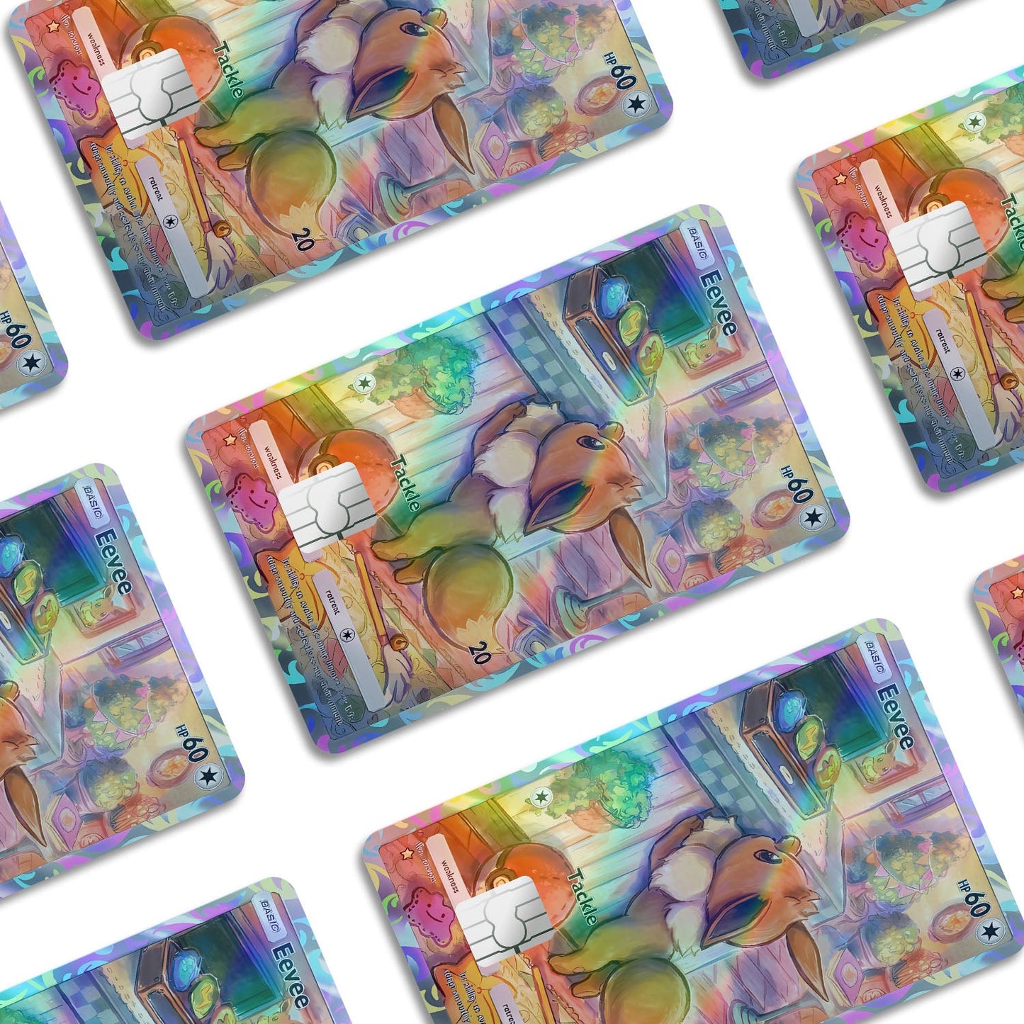 Flex Designs Holographic Credit Card Pokemon Eevee Pocket Card Window Skins - Anime Pokemon Holographic Credit Card & Debit Card Skin
