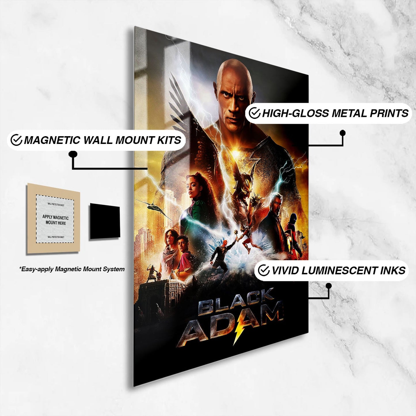 Flex Designs Metal Poster Black Adam 16 x 24" Home Goods - Movie 2022 Movie Metal Poster