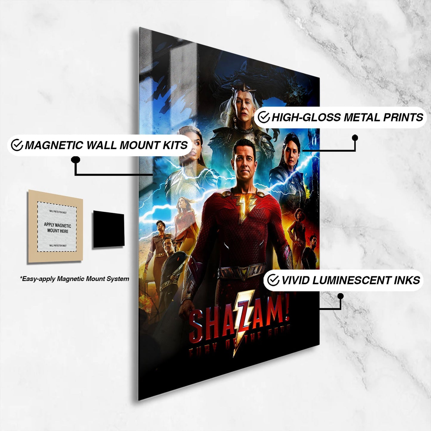 Flex Designs Metal Poster Shazam Fury of the Gods 16 x 24" Home Goods - Movie 2023 Movie Metal Poster