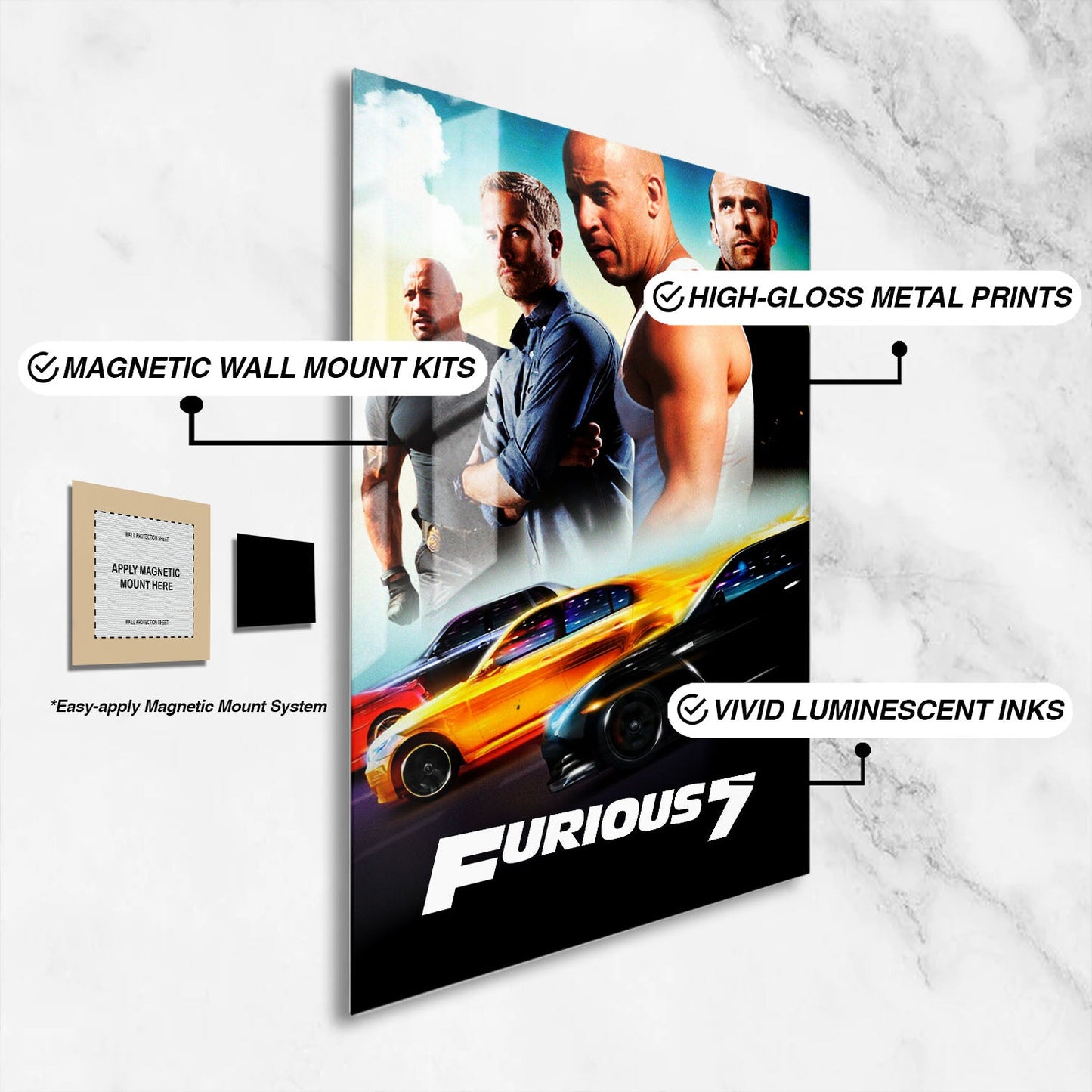 Flex Designs Metal Poster Furious 7 Classic 16 x 24" Home Goods - Movie 2015 Movie Metal Poster