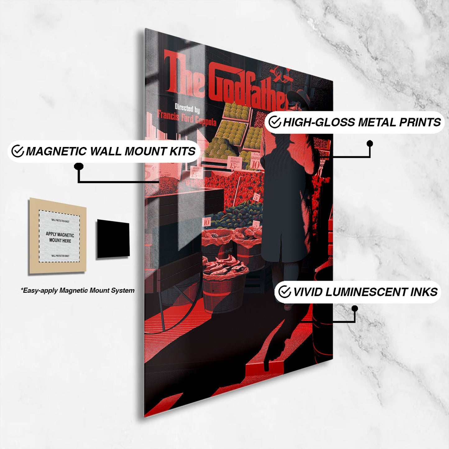 Flex Designs Metal Poster The Godfather Minimalist 16 x 24" Home Goods - Movie 1972 Movie Metal Poster
