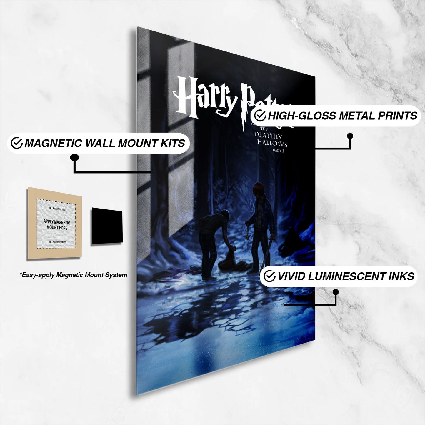 Flex Designs Metal Poster Harry Potter and the Deathly Hallows Part 1 Minimalist 16 x 24" Home Goods - Movie 2010 Movie Metal Poster
