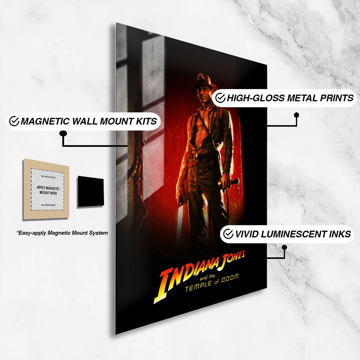 Flex Designs Metal Poster Indiana Jones and the Temple of Doom 16 x 24" Home Goods - Movie 1984 Movie Metal Poster
