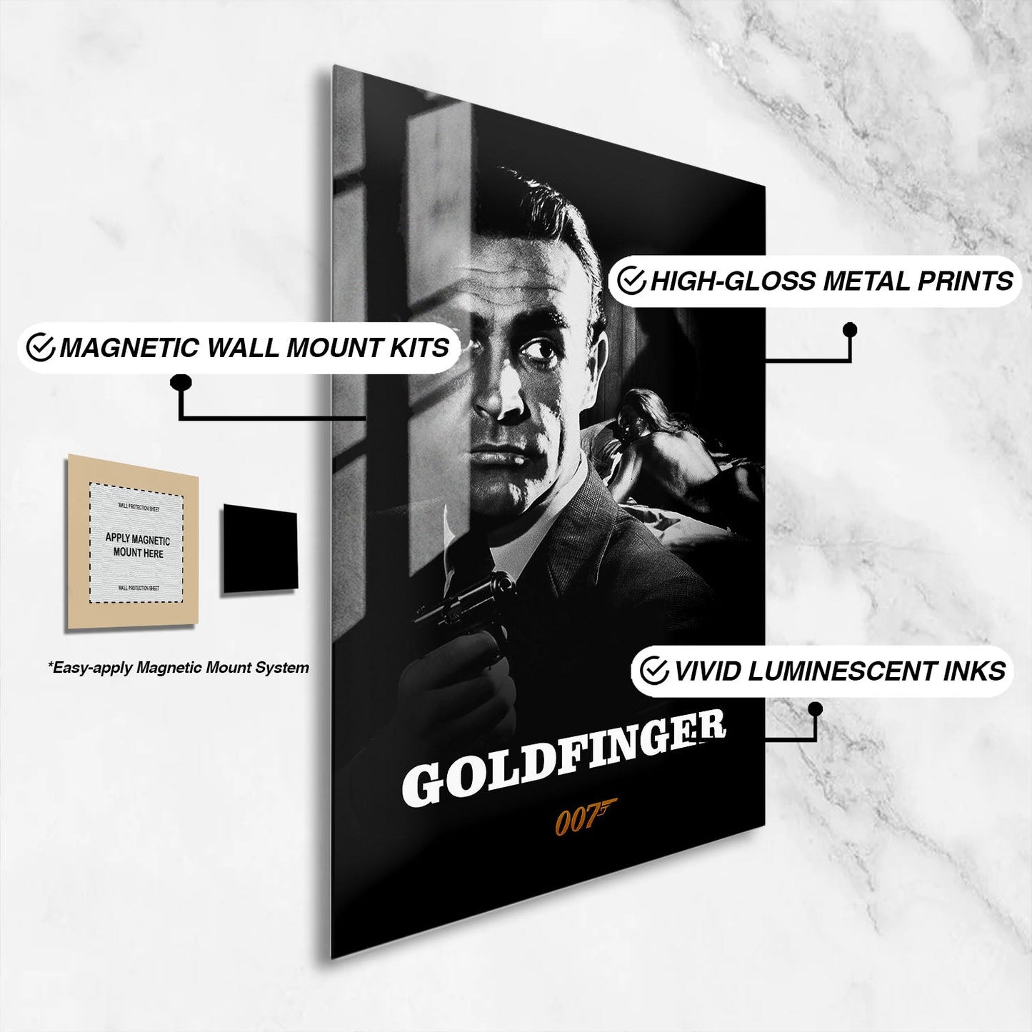 Flex Designs Metal Poster Goldfinger B&W 16 x 24" Home Goods - Movie 1964 Movie Metal Poster