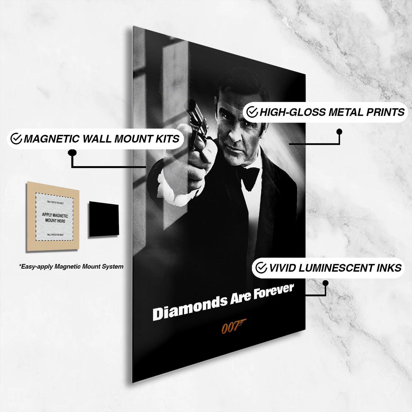 Flex Designs Metal Poster Diamonds Are Forever B&W 16 x 24" Home Goods - Movie 1971 Movie Metal Poster