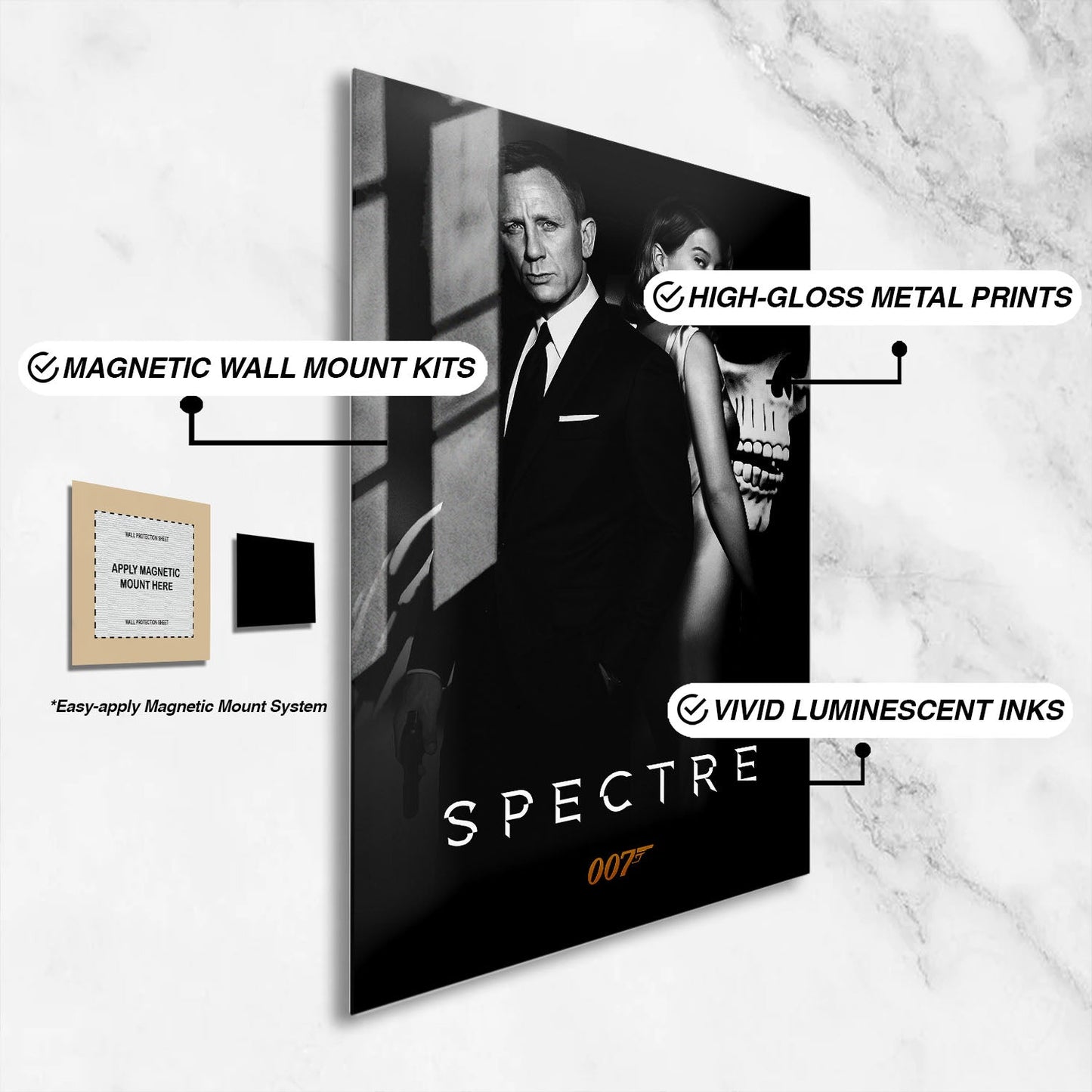 Flex Designs Metal Poster Spectre B&W 16 x 24" Home Goods - Movie 2015 Movie Metal Poster