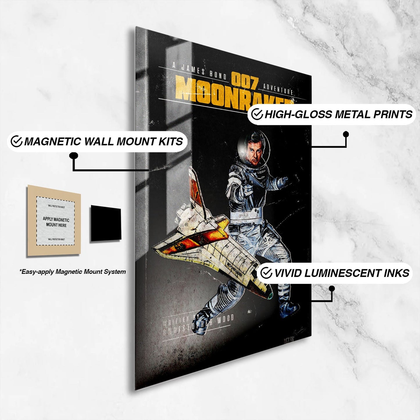 Flex Designs Metal Poster Moonraker Minimalist 16 x 24" Home Goods - Movie 1979 Movie Metal Poster