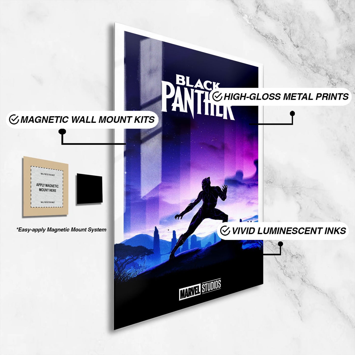 Flex Designs Metal Poster Black Panther Minimalist 16 x 24" Home Goods - Movie 2018 Movie Metal Poster