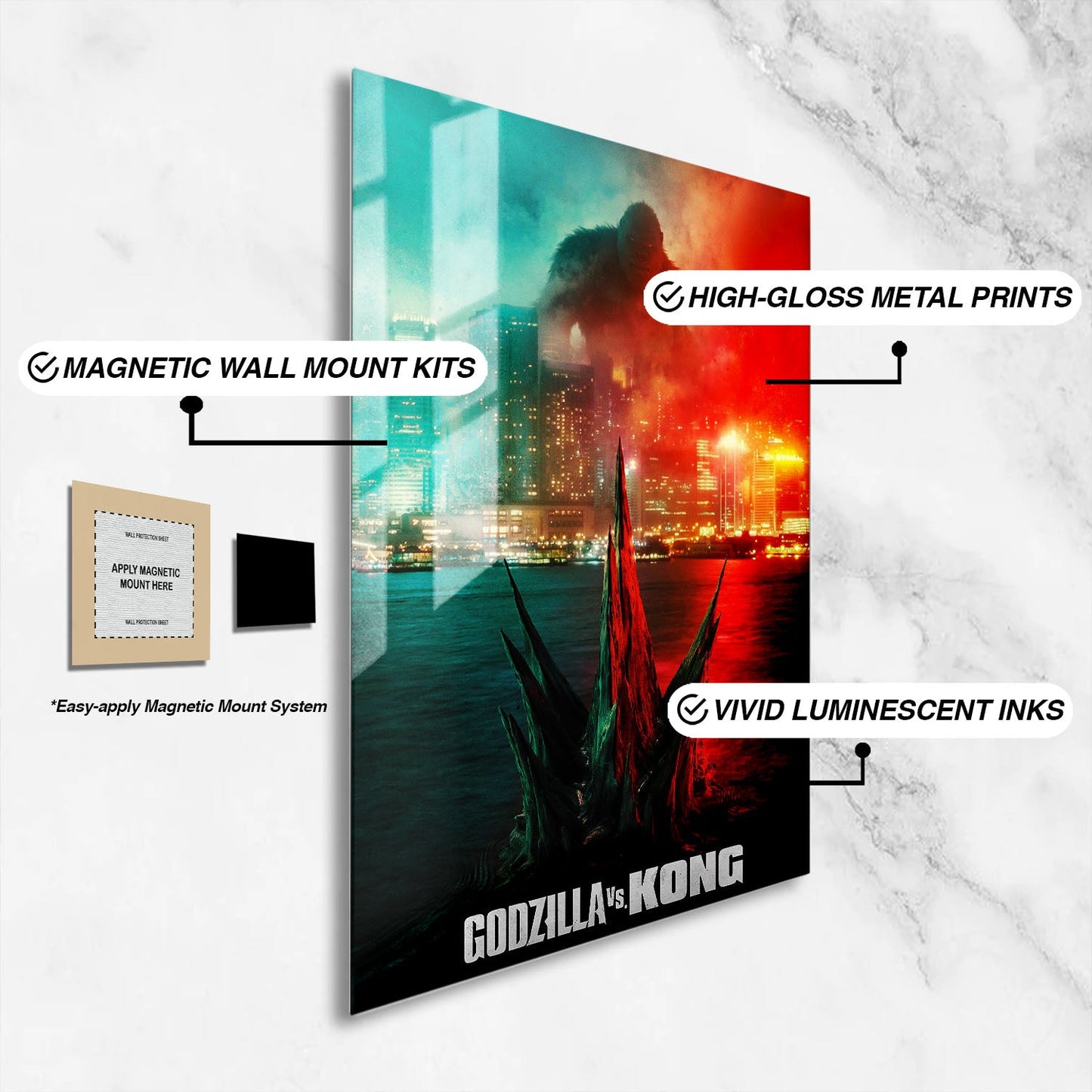 Flex Designs Metal Poster Godzilla vs Kong 16 x 24" Home Goods - Movie 2021 Movie Metal Poster