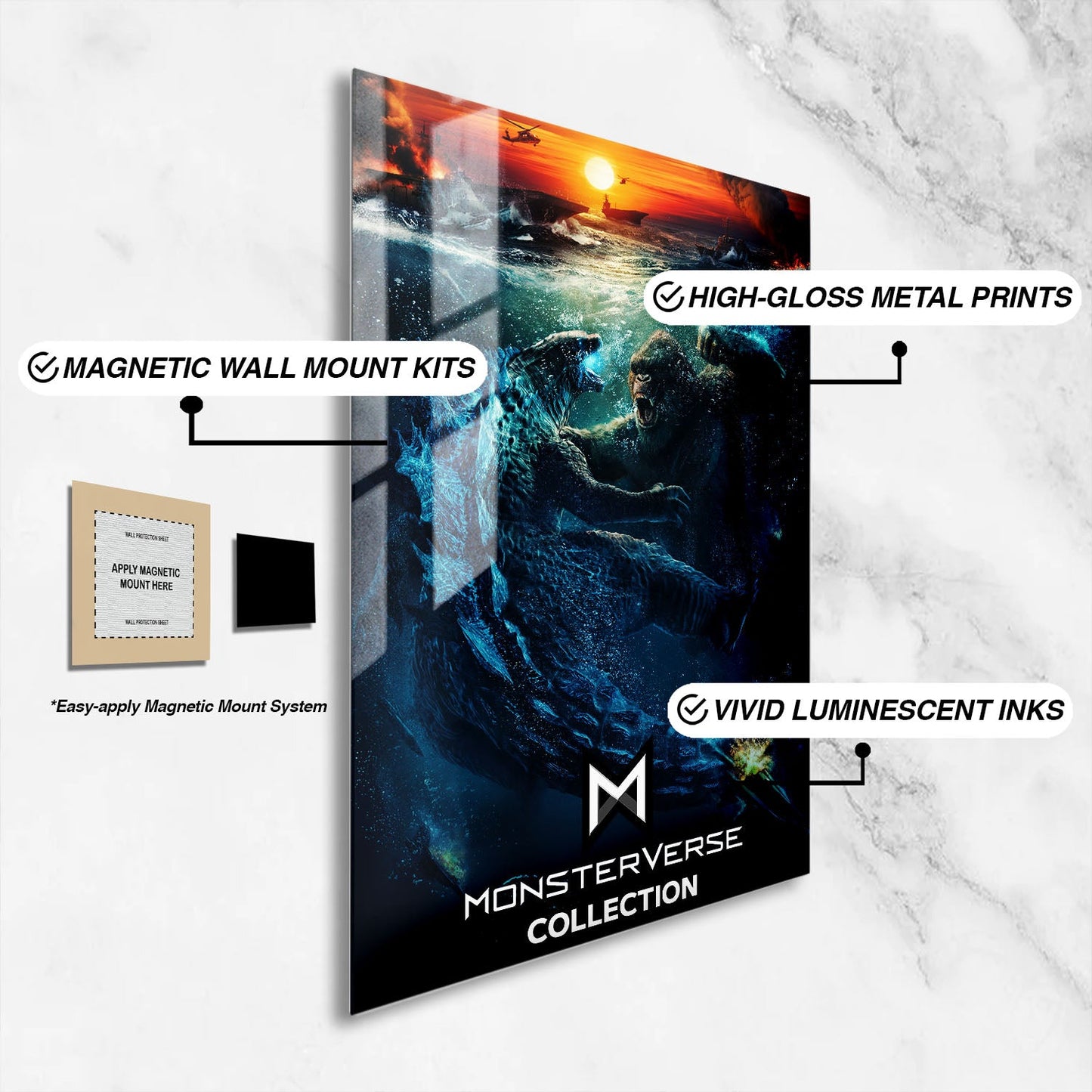 Flex Designs Metal Poster Godzilla vs Kong Monsterverse 16 x 24" Home Goods - Movie 2021 Movie Metal Poster