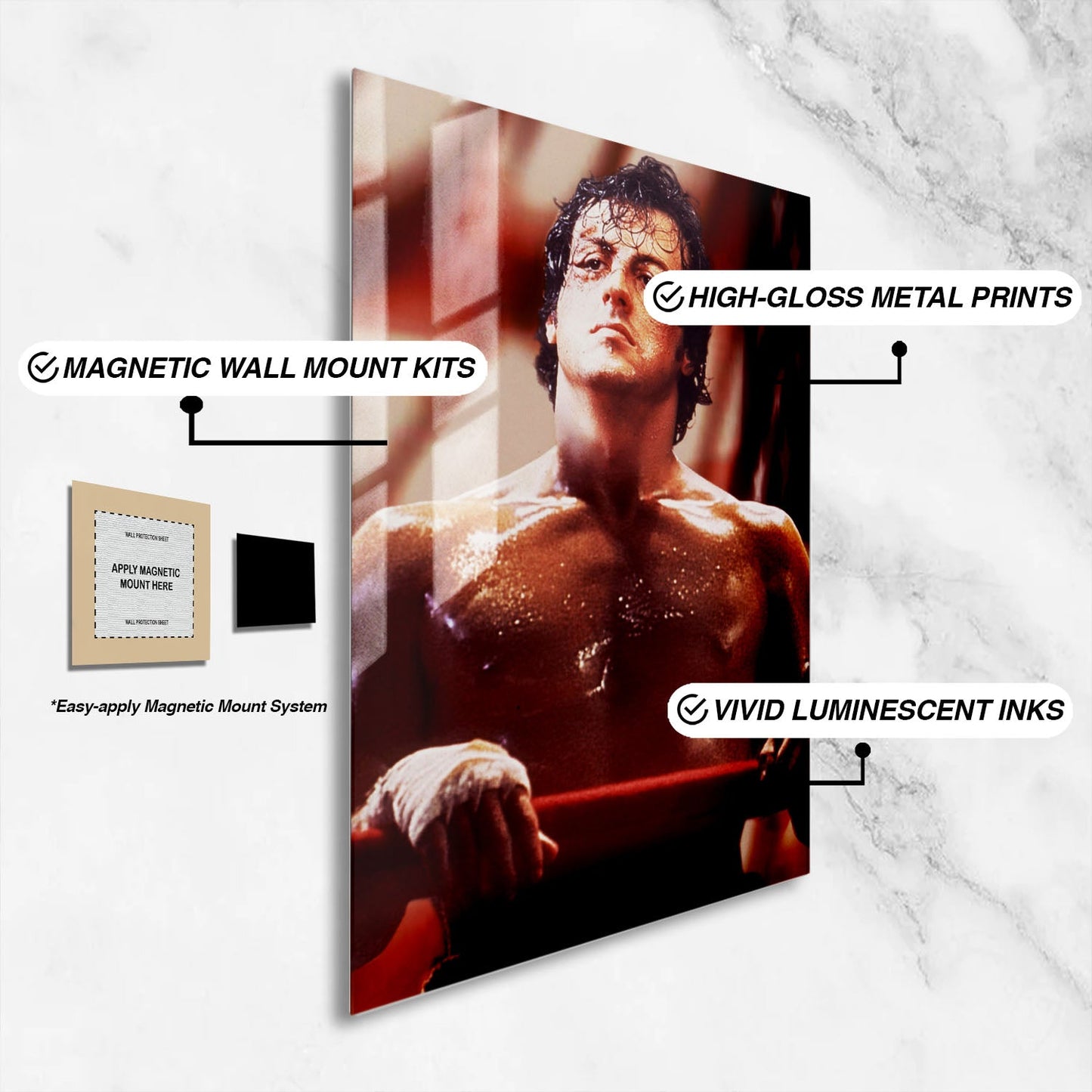Flex Designs Metal Poster Rocky Key Art 16 x 24" Home Goods - Movie 1976 Movie Metal Poster