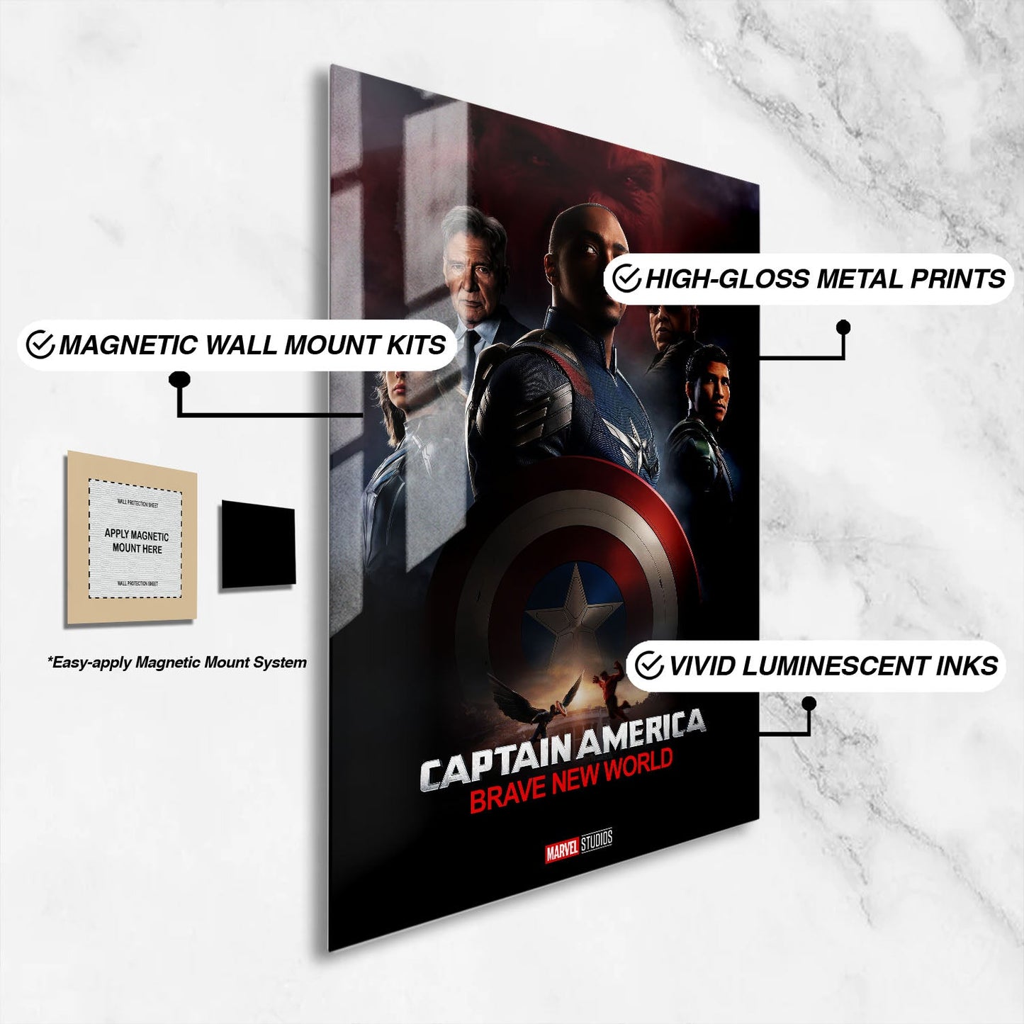 Flex Designs Metal Poster Captain America Brave New World Theatrical 16 x 24" Home Goods - Movie 2025 Movie Metal Poster