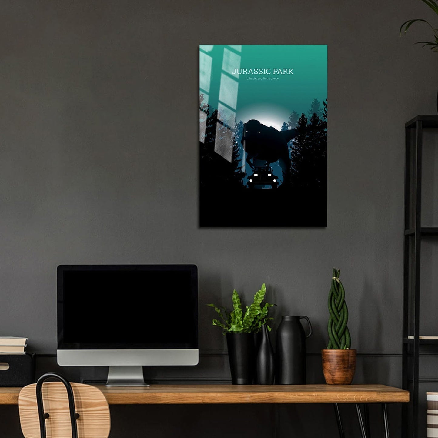 Flex Designs Metal Poster Jurassic Park Minimalist 5 x 7" Home Goods - Movie 1993 Movie Metal Poster