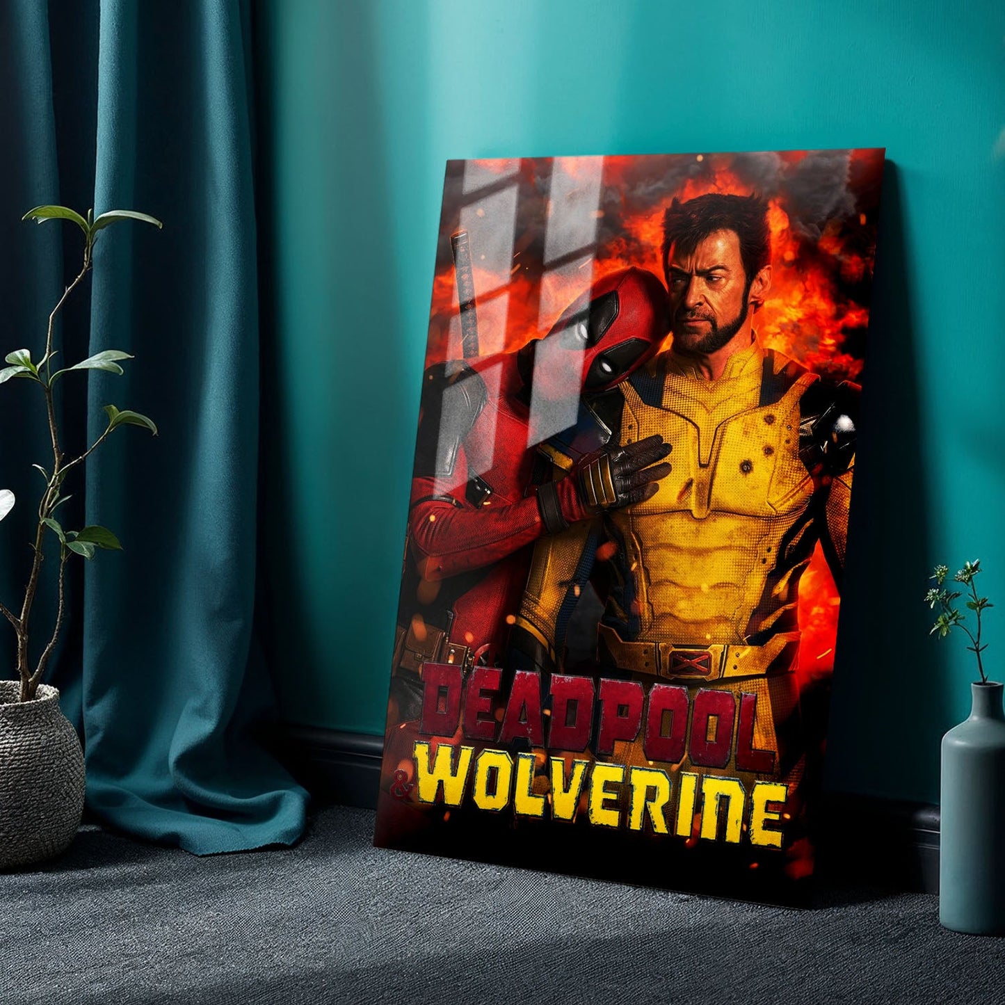 Deadpool Wolverine Explosion Movie Metal Poster