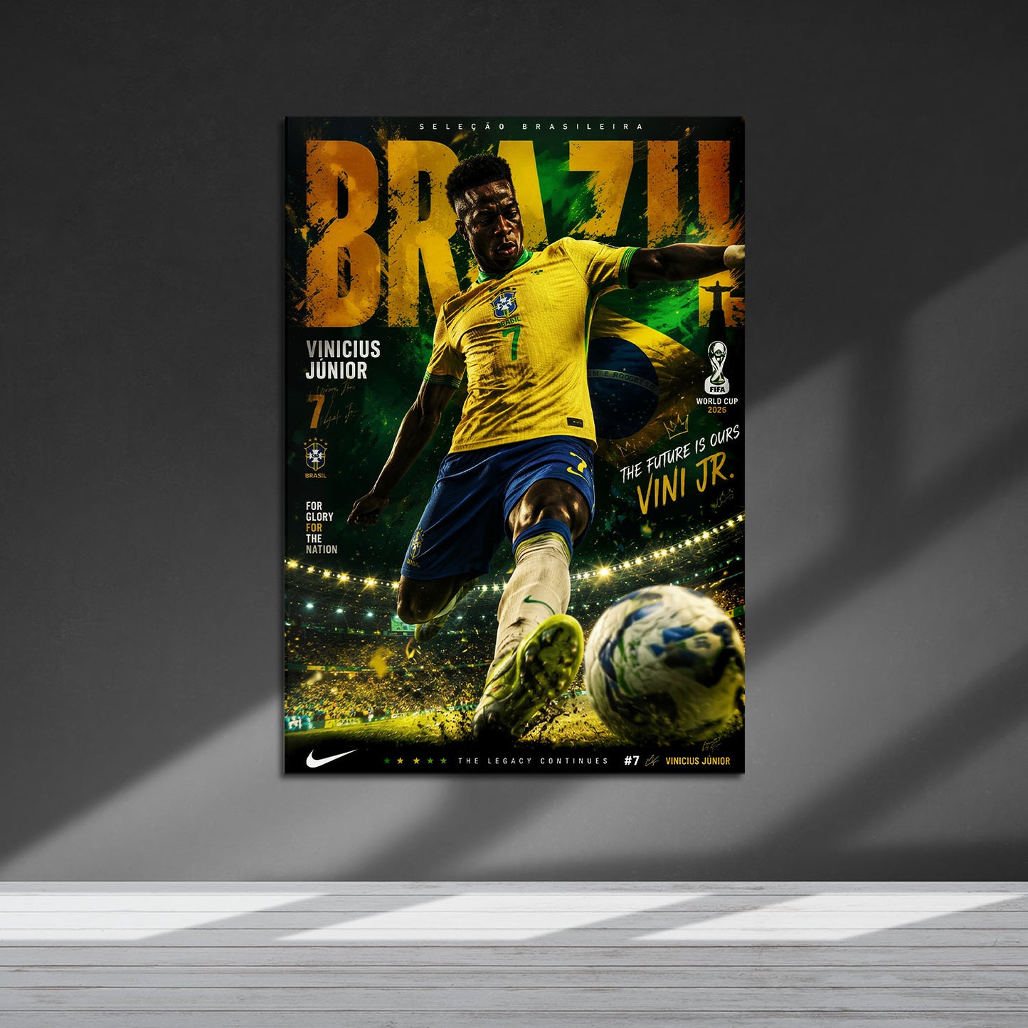 Flex Designs Metal Poster Vinicius Junior Brazil 2026 5 x 7" Home Goods - Sports Metal Poster