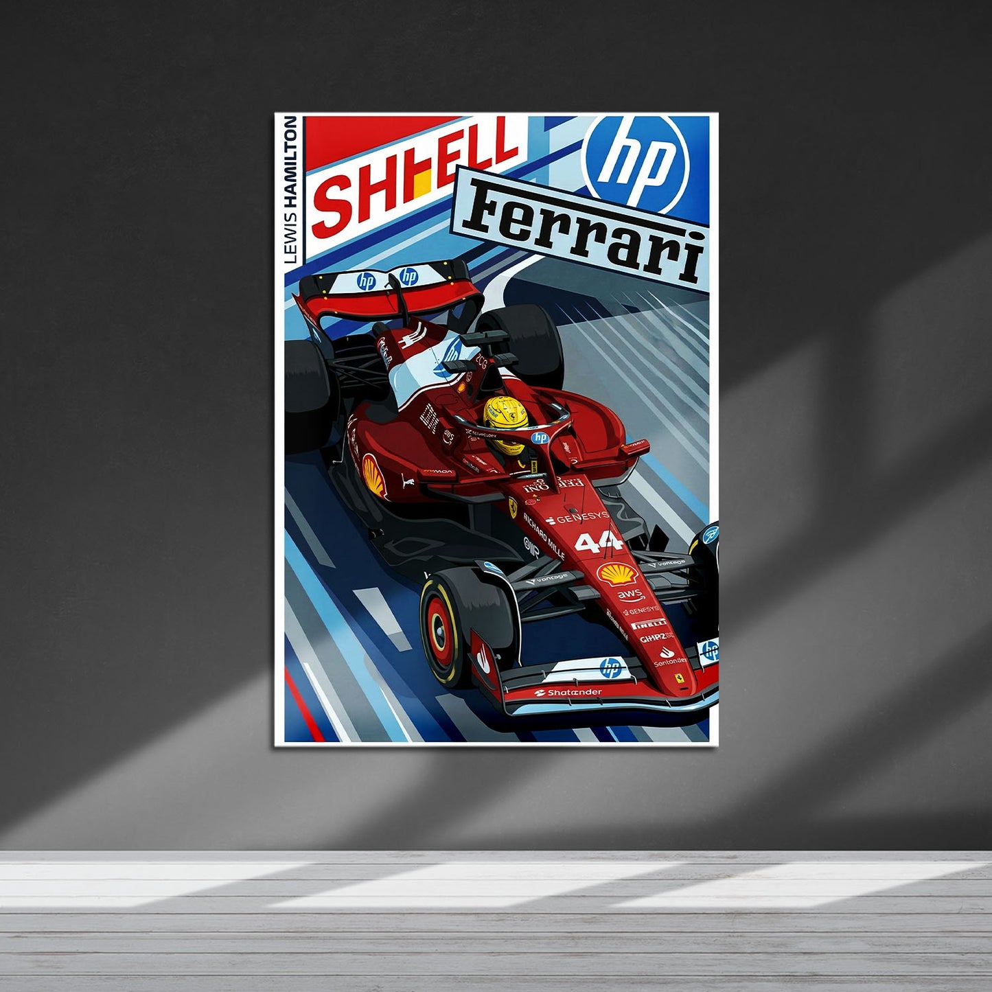 Flex Designs Metal Poster Lewis Hamilton Ferrari F1 Cartoonified 5 x 7" Home Goods - Sports Metal Poster