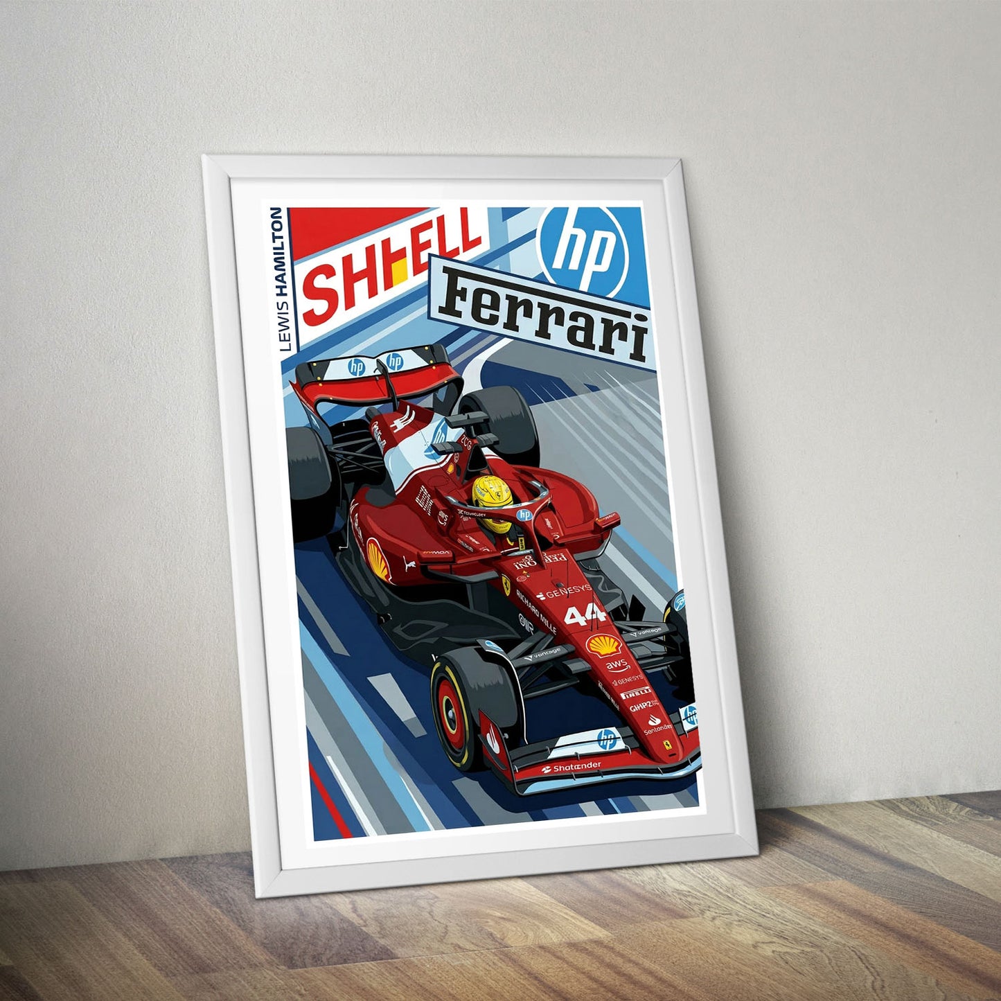Flex Designs Poster Lewis Hamilton Ferrari F1 Cartoonified 5 x 7" Home Goods - Sports Poster