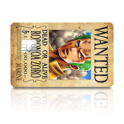 Flex Designs Credit Card One Piece Zoro Wanted Poster Full Skins - Anime One Piece Credit Card & Debit Card Skin