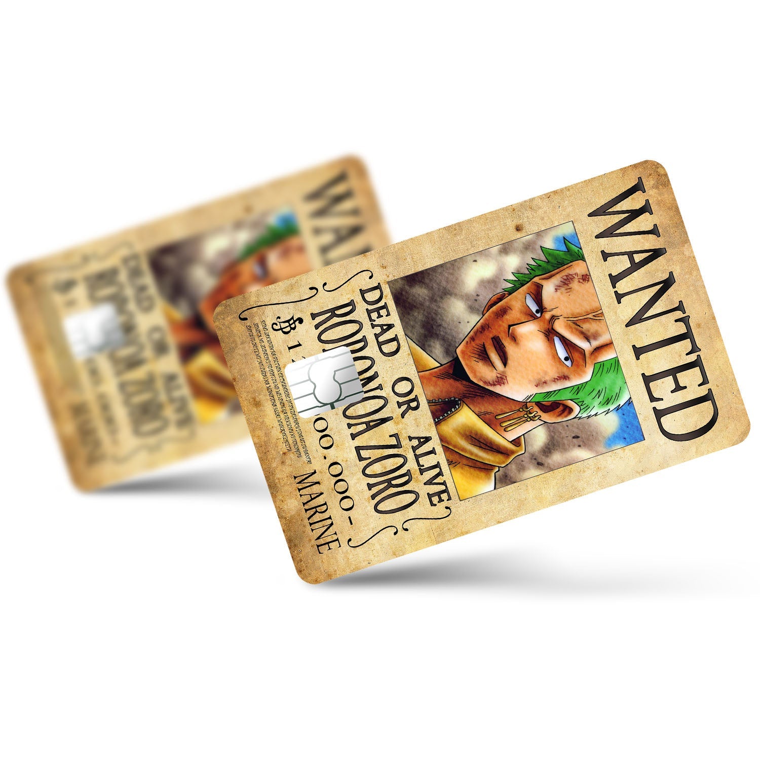Flex Designs Credit Card One Piece Zoro Wanted Poster Full Skins - Anime One Piece Credit Card & Debit Card Skin