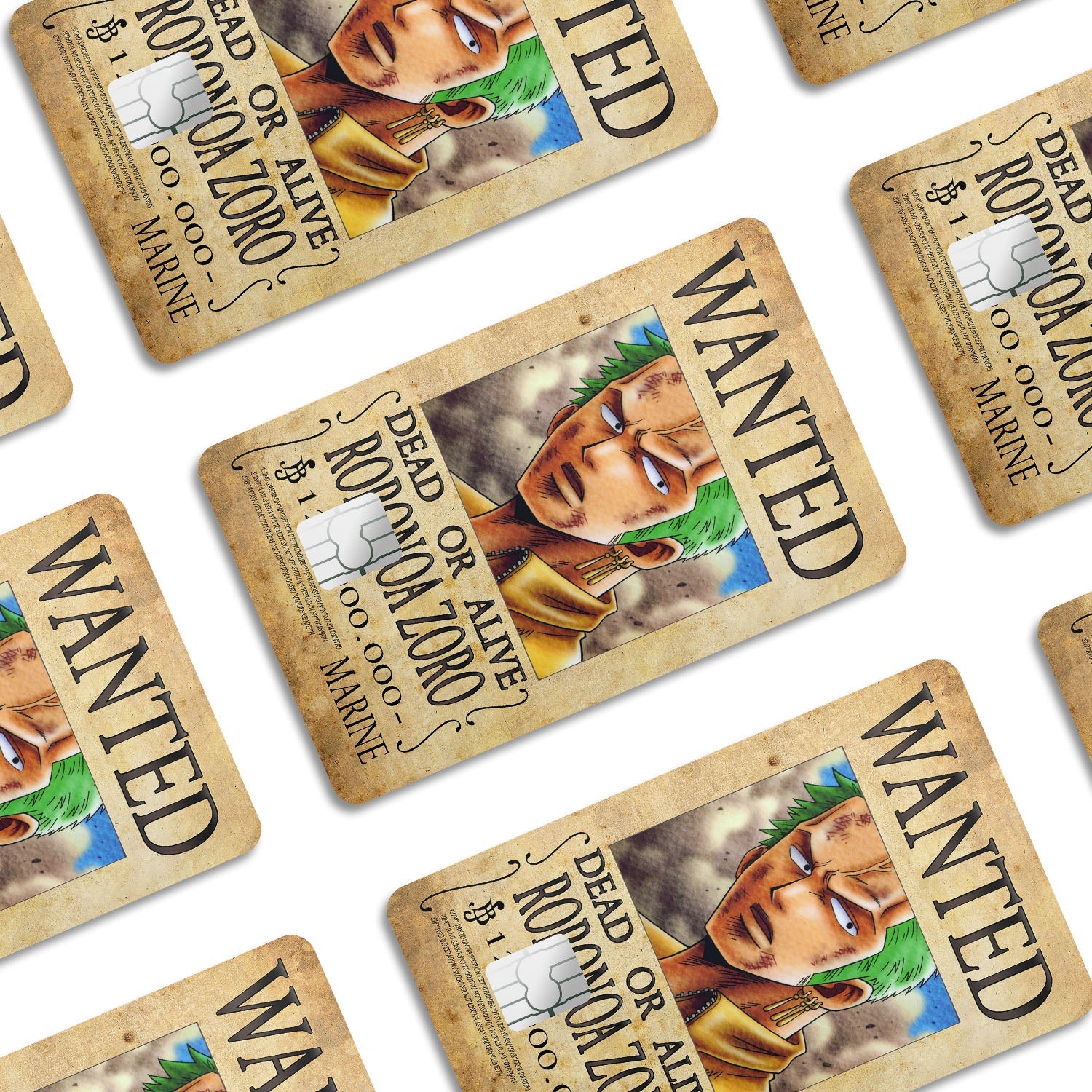 Flex Designs Credit Card One Piece Zoro Wanted Poster Window Skins - Anime One Piece Credit Card & Debit Card Skin