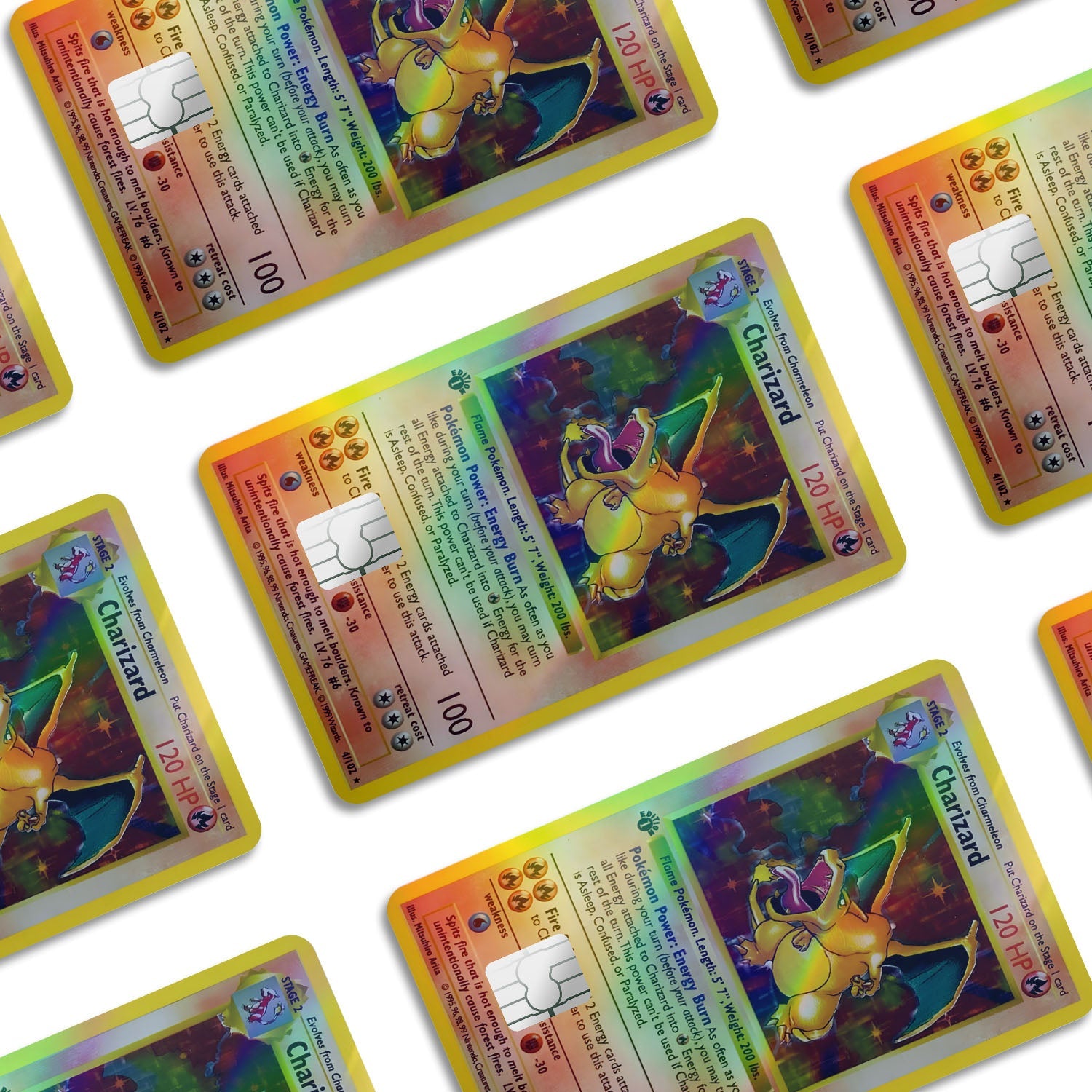 Flex Designs Holographic Credit Card Pokemon Charizard Card Window Skins - Anime Pokemon Holographic Credit Card & Debit Card Skin