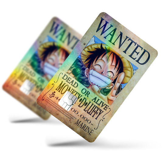 Flex Designs Holographic Credit Card One Piece Luffy Wanted Poster Full Skins - Anime One Piece Holographic Credit Card & Debit Card Skin