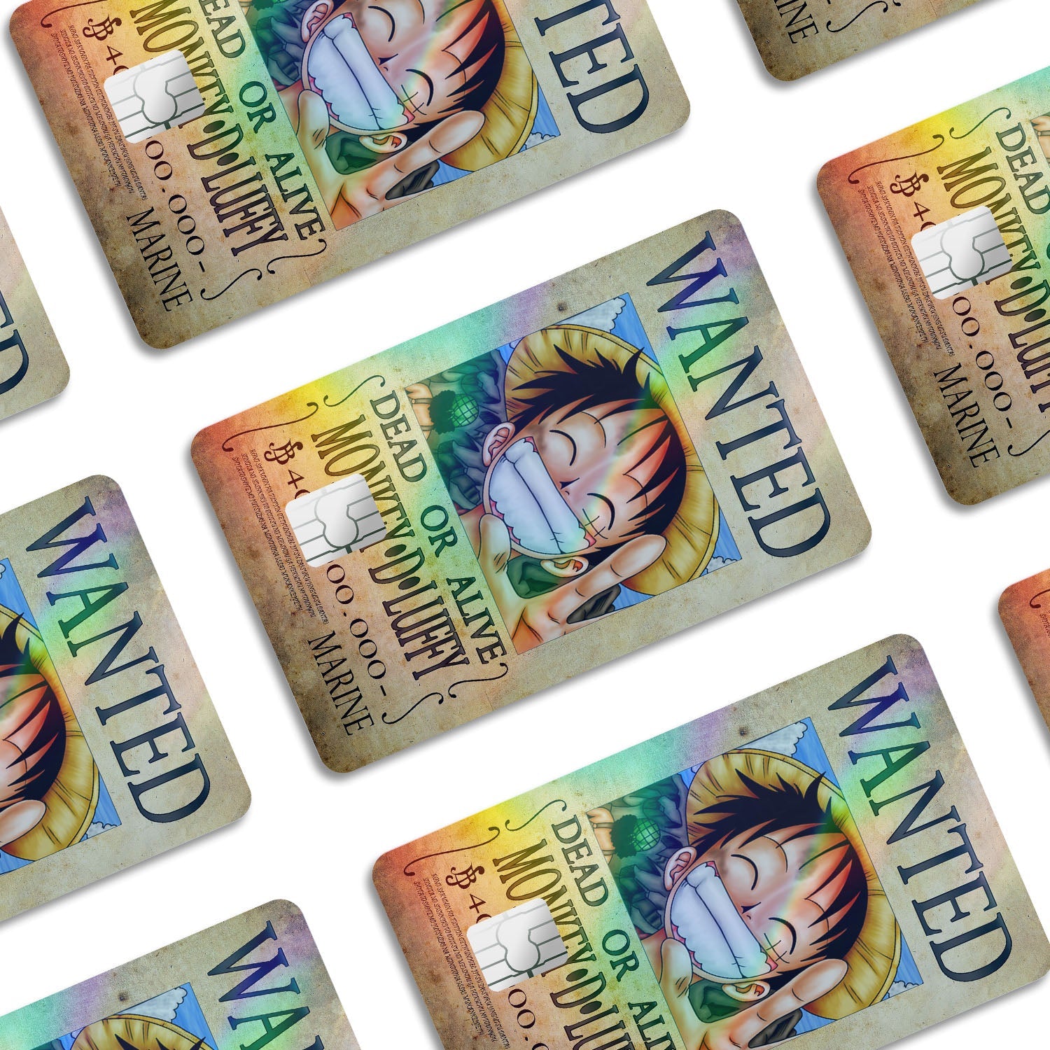 Flex Designs Holographic Credit Card One Piece Luffy Wanted Poster Window Skins - Anime One Piece Holographic Credit Card & Debit Card Skin