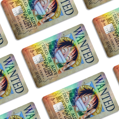 Flex Designs Holographic Credit Card One Piece Luffy Wanted Poster Window Skins - Anime One Piece Holographic Credit Card & Debit Card Skin