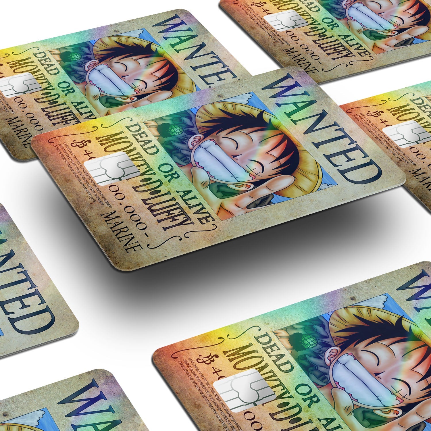 Flex Designs Holographic Credit Card One Piece Luffy Wanted Poster Window Skins - Anime One Piece Holographic Credit Card & Debit Card Skin
