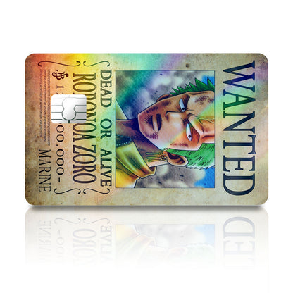 Flex Designs Holographic Credit Card One Piece Zoro Wanted Poster Full Skins - Anime One Piece Holographic Credit Card & Debit Card Skin