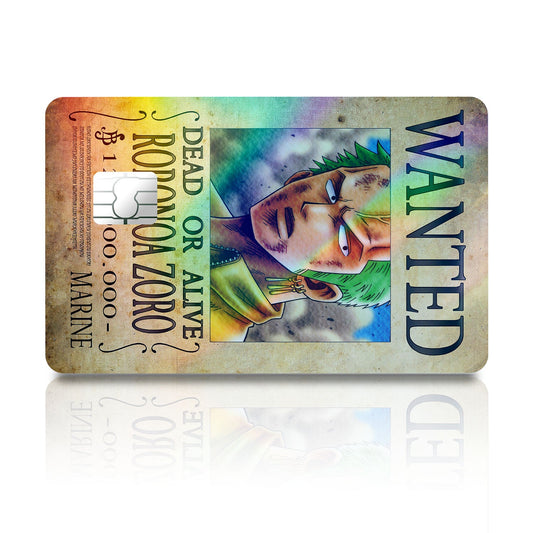 Flex Designs Holographic Credit Card One Piece Zoro Wanted Poster Full Skins - Anime One Piece Holographic Credit Card & Debit Card Skin