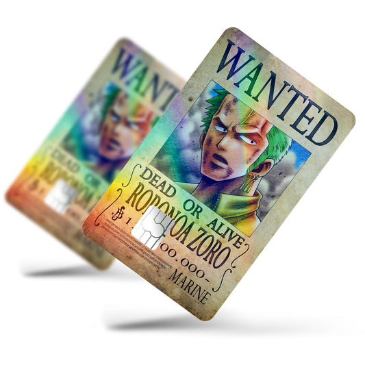 Flex Designs Holographic Credit Card One Piece Zoro Wanted Poster Full Skins - Anime One Piece Holographic Credit Card & Debit Card Skin