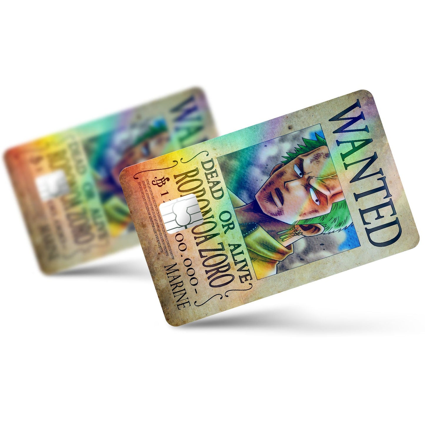 Flex Designs Holographic Credit Card One Piece Zoro Wanted Poster Full Skins - Anime One Piece Holographic Credit Card & Debit Card Skin
