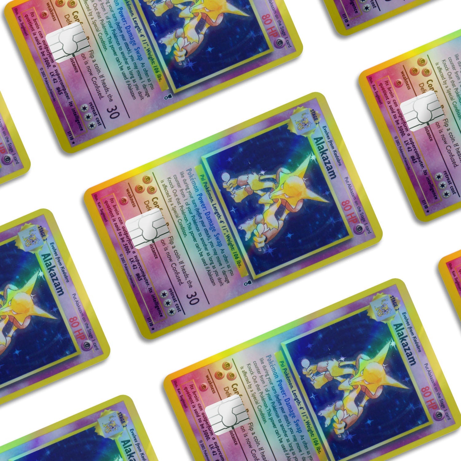 Flex Designs Holographic Credit Card Pokemon Alakazam Card Window Skins - Anime Pokemon Holographic Credit Card & Debit Card Skin