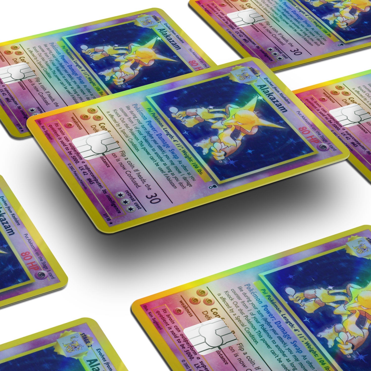 Flex Designs Holographic Credit Card Pokemon Alakazam Card Window Skins - Anime Pokemon Holographic Credit Card & Debit Card Skin