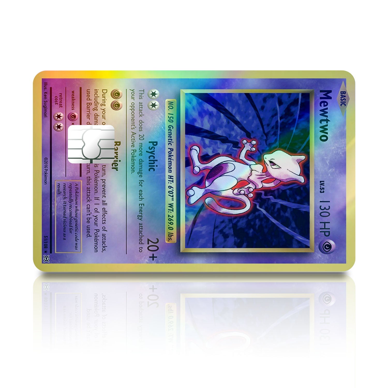 Flex Designs Holographic Credit Card Pokemon Mewtwo Card Full Skins - Anime Pokemon Holographic Credit Card & Debit Card Skin