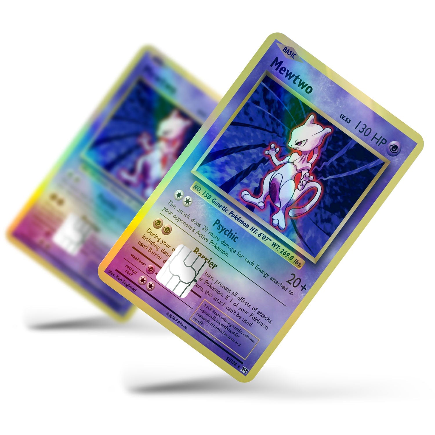 Flex Designs Holographic Credit Card Pokemon Mewtwo Card Full Skins - Anime Pokemon Holographic Credit Card & Debit Card Skin