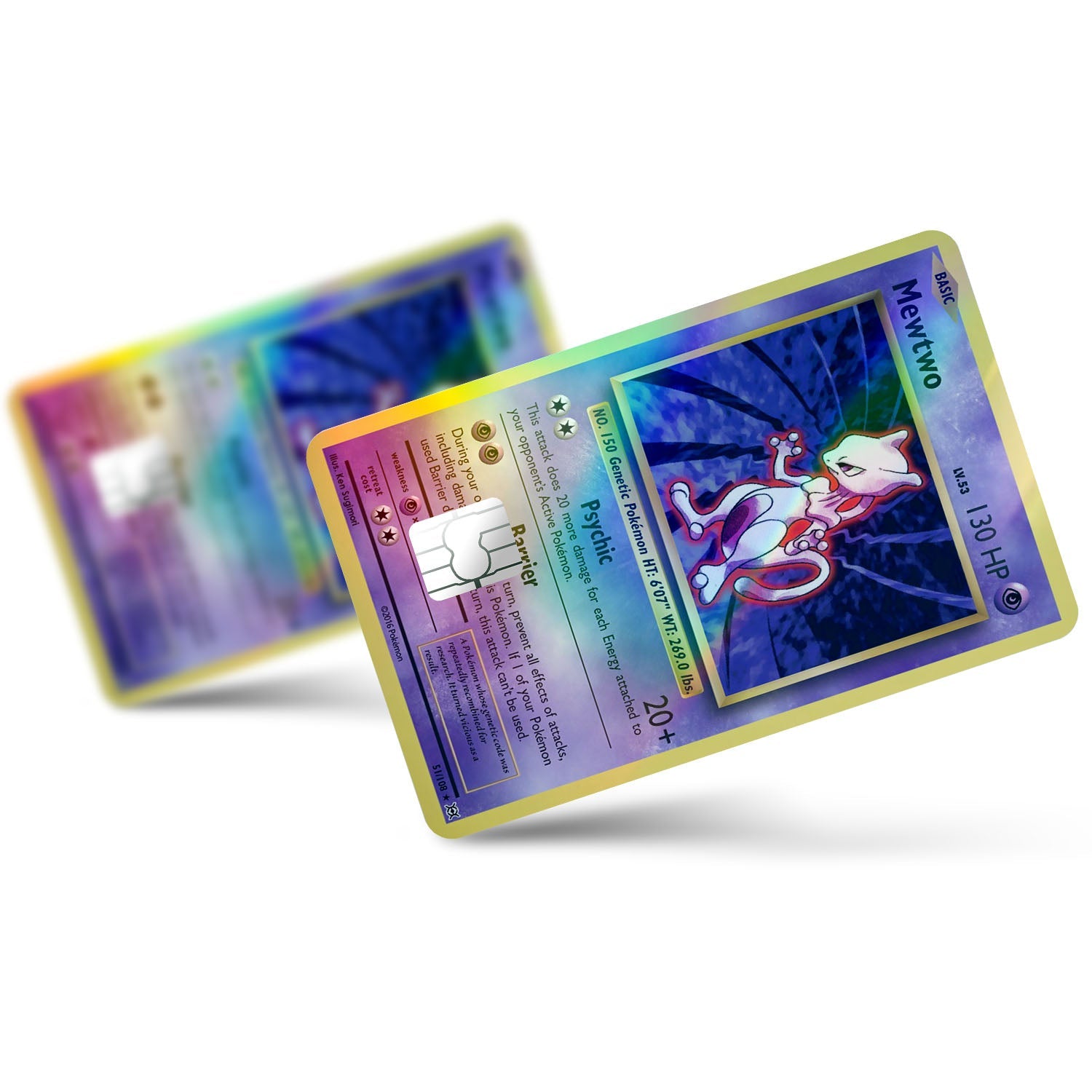 Flex Designs Holographic Credit Card Pokemon Mewtwo Card Full Skins - Anime Pokemon Holographic Credit Card & Debit Card Skin