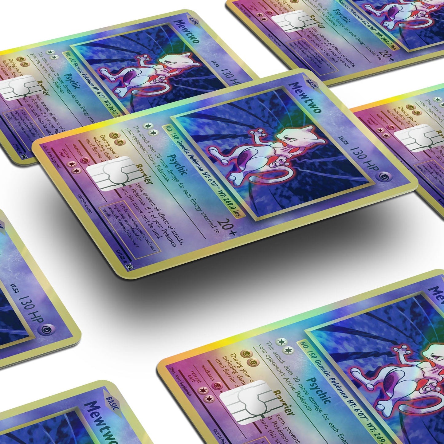Flex Designs Holographic Credit Card Pokemon Mewtwo Card Window Skins - Anime Pokemon Holographic Credit Card & Debit Card Skin