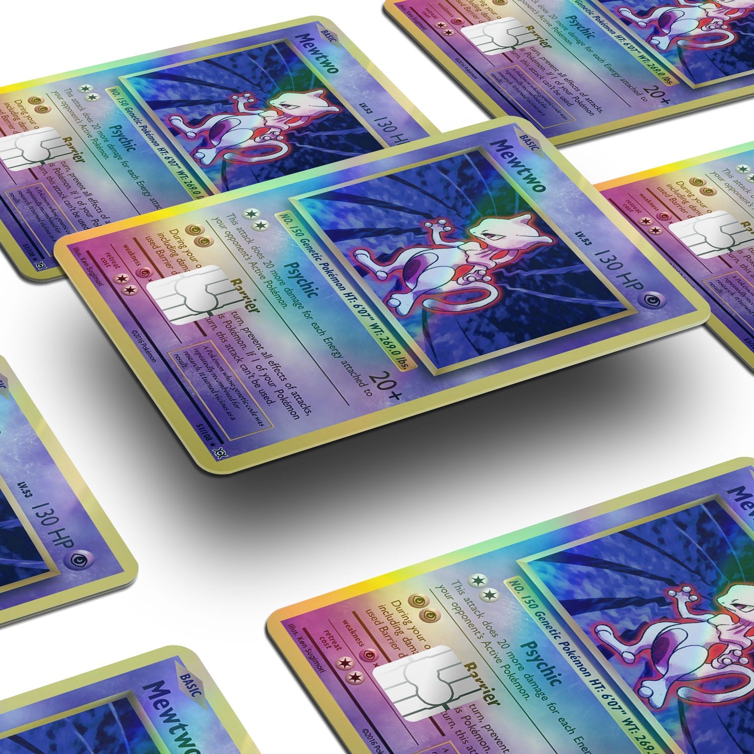 Flex Designs Holographic Credit Card Pokemon Mewtwo Card Window Skins - Anime Pokemon Holographic Credit Card & Debit Card Skin