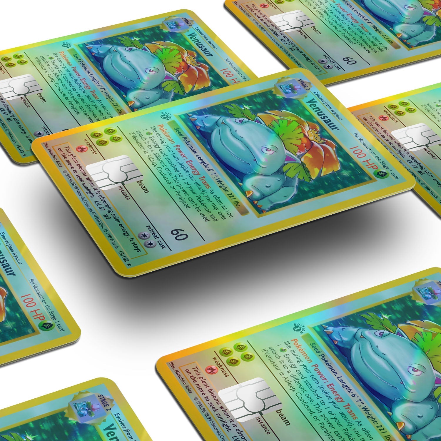 Flex Designs Holographic Credit Card Pokemon Venusaur Card Window Skins - Anime Pokemon Holographic Credit Card & Debit Card Skin
