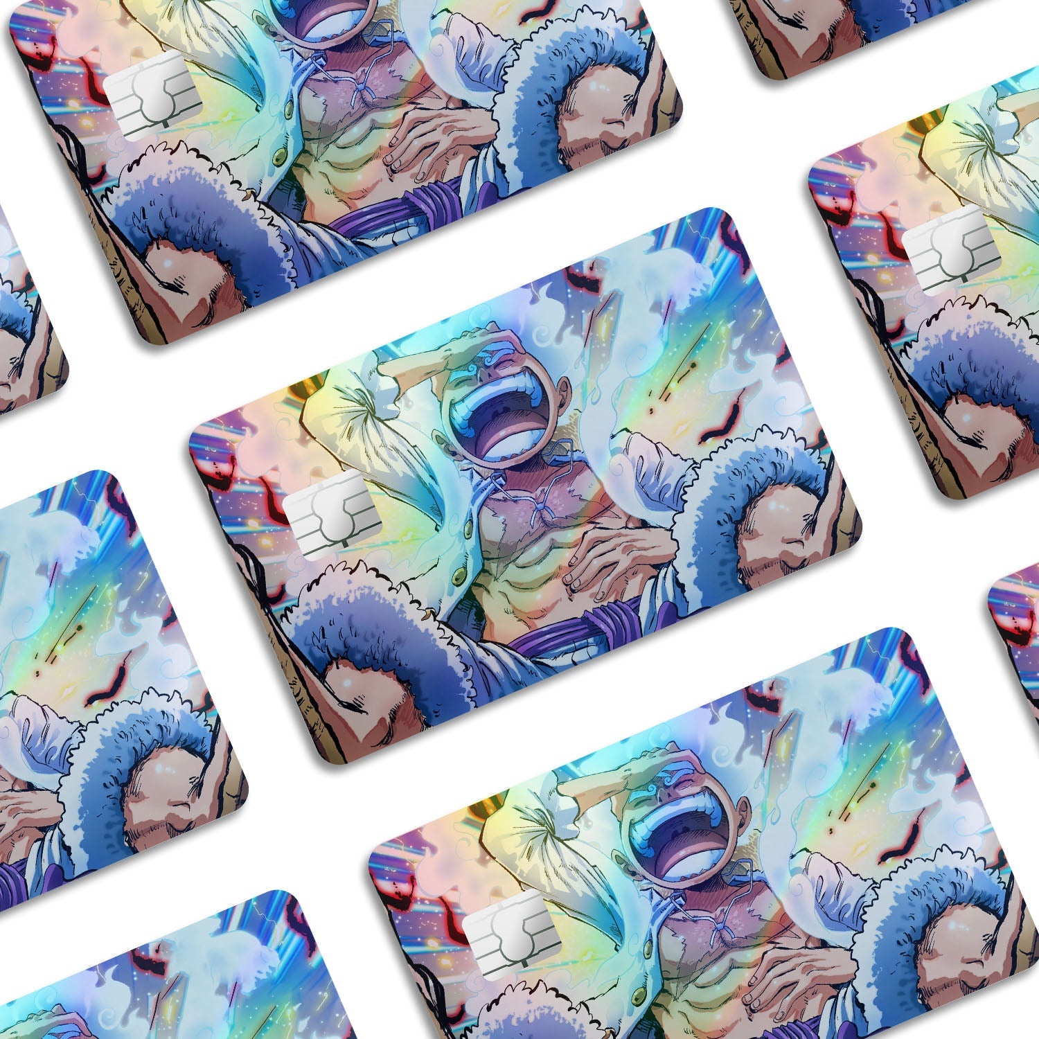 Flex Designs Holographic Credit Card One Piece Luffy Gear 5 Awakening Window Skins - Anime One Piece Holographic Credit Card & Debit Card Skin