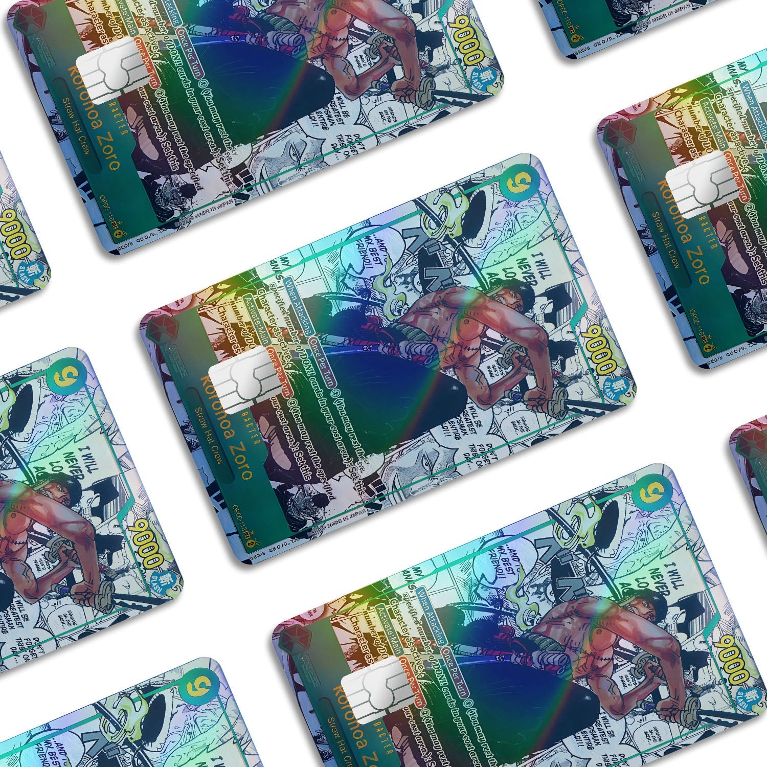 Flex Designs Holographic Credit Card Roronoa Zoro Manga Limited Edition One Piece Card Window Skins - Anime One Piece Holographic Credit Card & Debit Card Skin