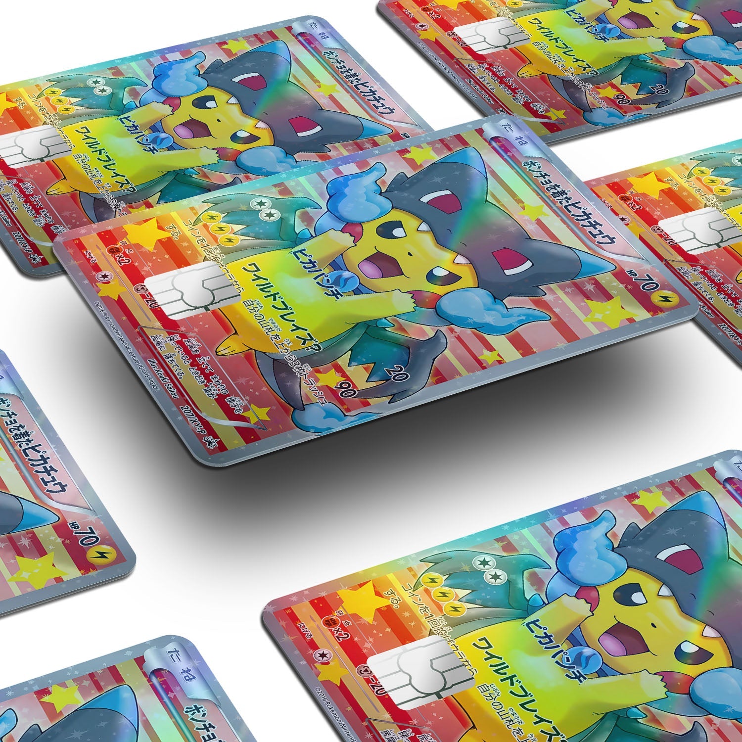 Flex Designs Holographic Credit Card Pokemon Poncho Pikachu Mega Charizard X Cosplay Card Window Skins - Anime Pokemon Holographic Credit Card & Debit Card Skin